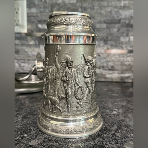 Silver Decorative Pewter Beer Stein with Hunting Scene - Picture 1 of 8